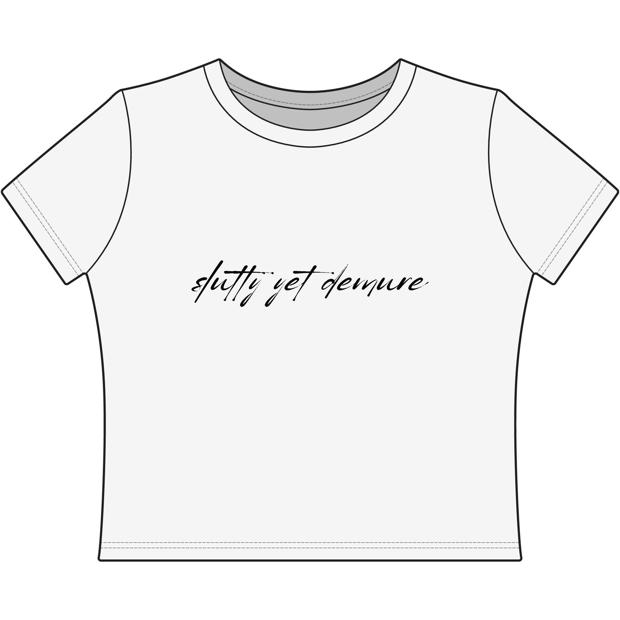 "Slutty Yet Demure" Women's Baby Tee — Script Graphic Crop T-Shirt