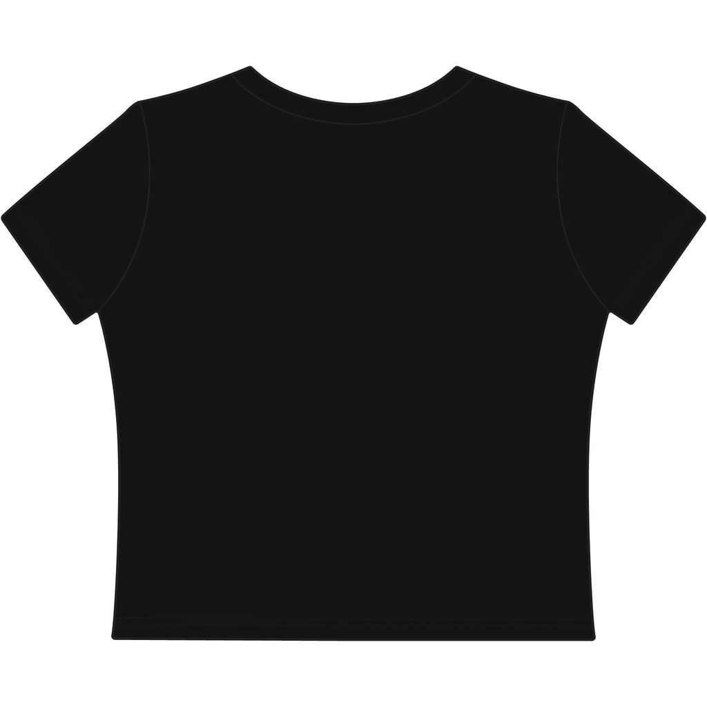 "Flirty Yet Demure" Women's Baby Tee — Script Graphic Crop T-Shirt